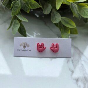 NEW Bubblegum Pink ASL I Love You Hands Polymer Clay Earrings